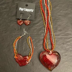 NWOT nRed glass heart jewelry set
